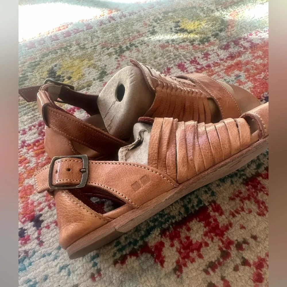 BED|STU Women's Tan Leather Woven Slingback Sandals